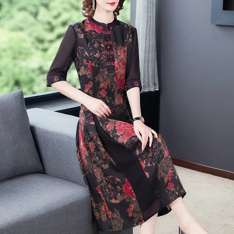 Женское платье в китайском стиле длинное с рукавом средней длины для лета 2020 |