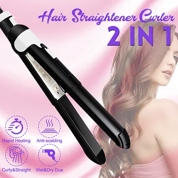 

2 In 1 Curling amp Straightening Iron Ceramic Hair Styling Tool Negative Ion Hair Care Fast Warm-up Wet Dry Dual Use Anti-scalde