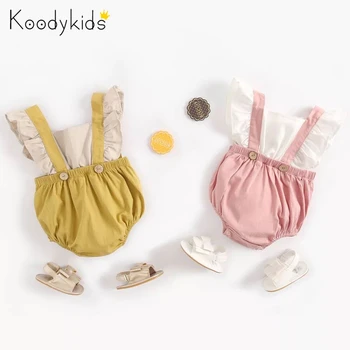 

Koodykids 2020 Baby Girl Romper Summer Toddler Girl Pink Yellow Rompers Outfit Baby Girl Summer Clothes Bow Pink Bodysuit 0-3
