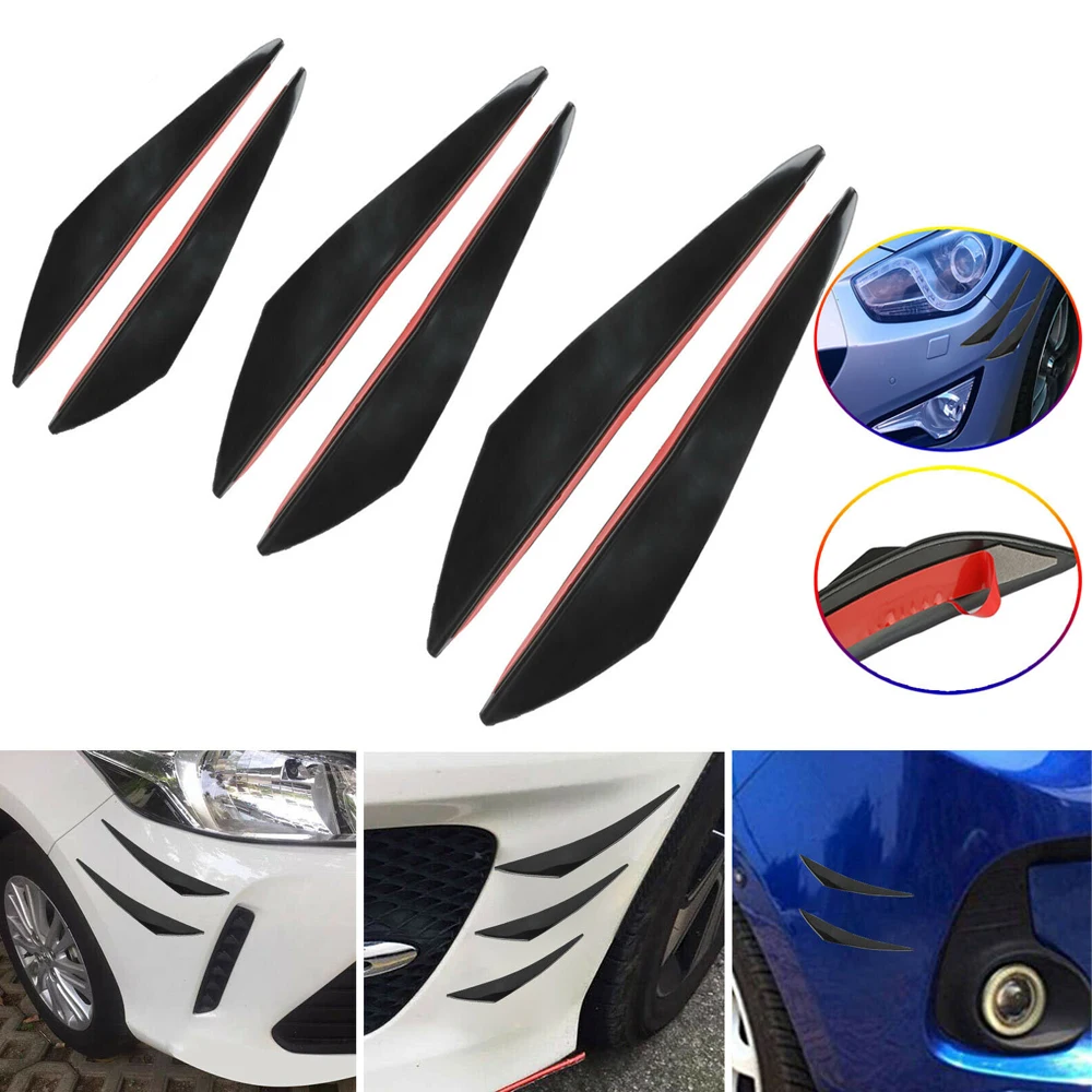 6pcs Universal Gloss Black PVC Auto Car Front Bumper Body Fins Spoiler Canards Refit Weatherproof Fit For All Cars