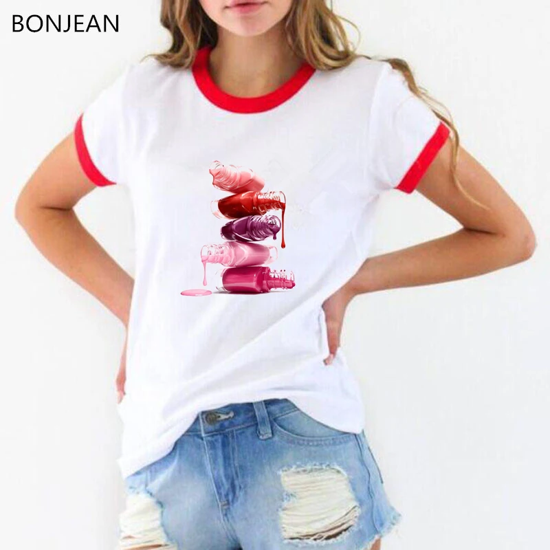 Новинка, белая, розовая, черная футболка с 3D рисунком лака для ногтей, женская модная летняя футболка, femme tumblr, топы, тонкая футболка для женщин - Цвет: 52932R