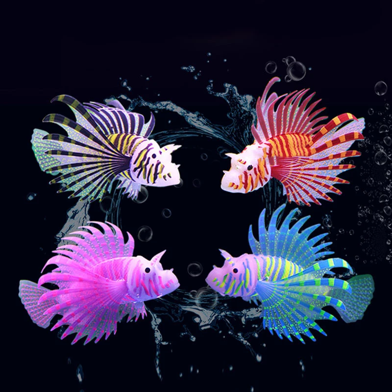 Small Aquarium Artificial Luminous Lionfish Fish Tank Landscape Silicone Fake Fish Glow In Dark Ornament Home Decor