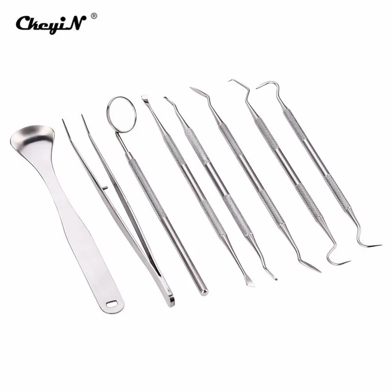 8Pcs Stainless Steel Pet Teeth Cleaning Tools Inspection Mirror Dental Scraper Hook Animal Tooth Oral Care 4