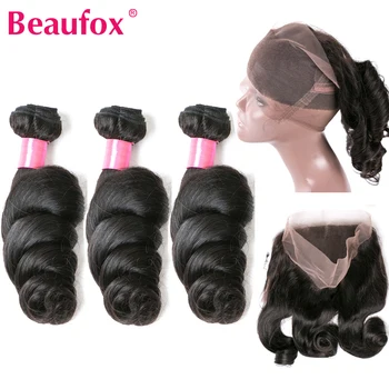 

Beaufox 360 Lace Frontal With Bundles Brazilian Loose Wave Bundles With Frontal Closure Remy Human Hair With Frontal Closure