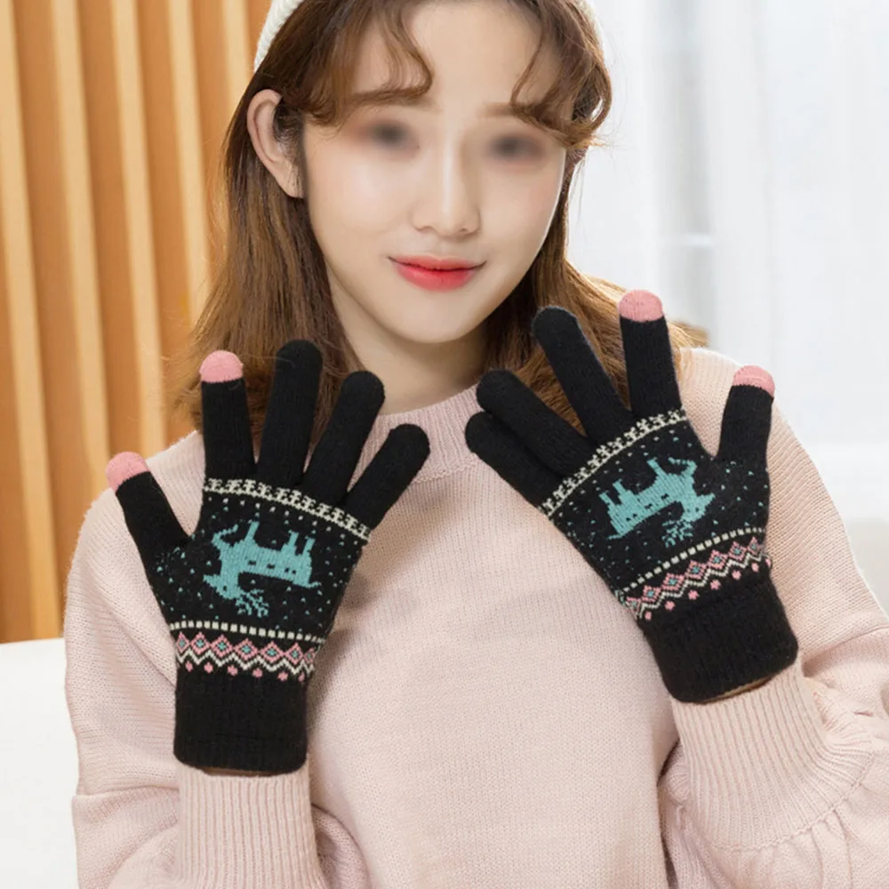 

New Women Winter Touch Screen Gloves Man Warm Stretch Knitted Windproof Cold Weather Full Finger Mittens for Cycling Running
