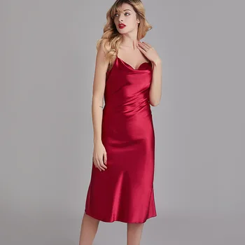 

Plus Size XXL Night Dress Silk Ladies Long Gowns Red Women Nightgown Sexy Sleepwear Lingerie Dress Summer Nightie Night Wear