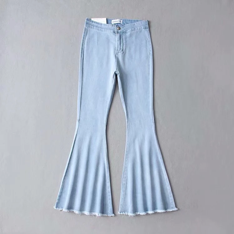 Женские джинсы с высокой талией и широкими штанинами, модные стильные длинные расклешенные джинсы, женские джинсы-клеш для девушек