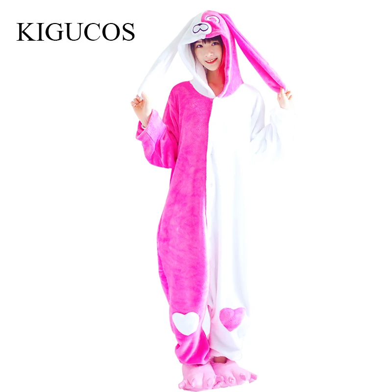 KIGUCOS, цельный комбинезон с кроликом, женская теплая Пижама с животными, зимняя Пижама для взрослых, пижама kuguurumi, одежда для сна, все в одном, с молнией, домашняя одежда