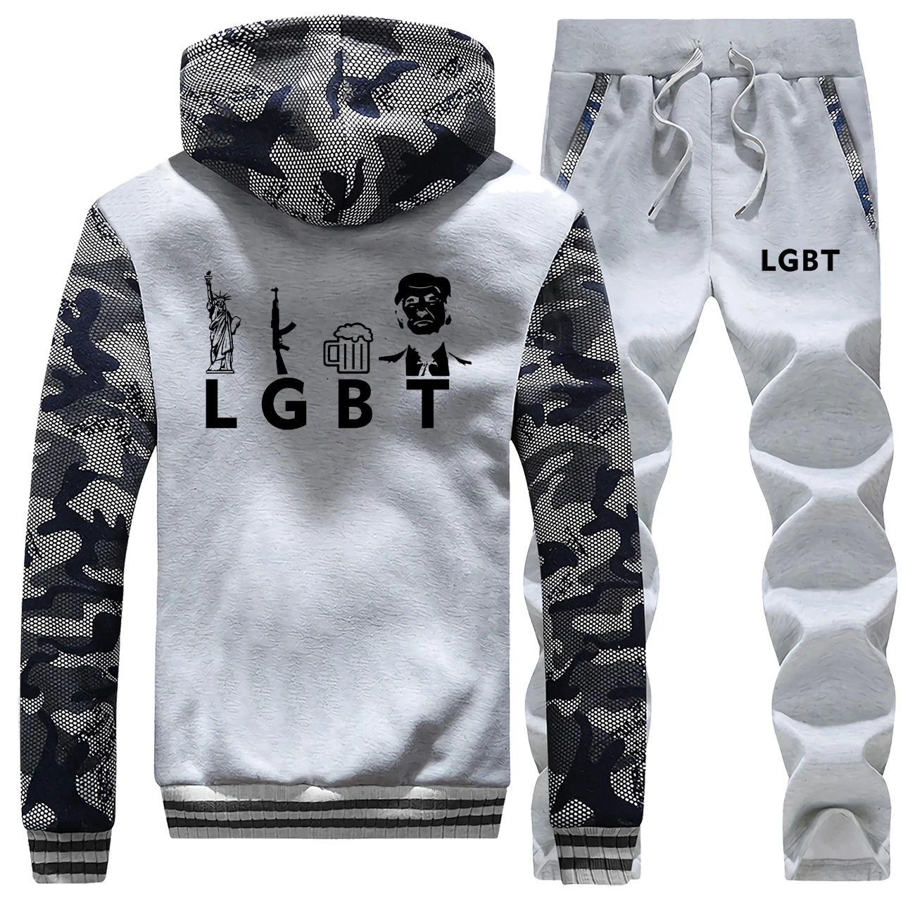 70% OFF Liberty Guns Beer Trump Hoodies Sweatshirt+Trousers Warm Suit Winter Men Tracksuit Mens Jacket+Pant 2PC sets Sports Suit Outwear