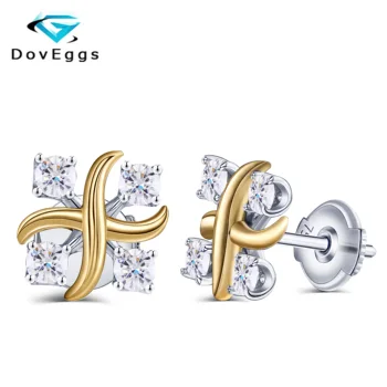 

DovEggs New Arrival 14K 585 White Yellow Gold Center 2.5mm F Color Moissanite Earrings with Push Back Gold Earring 18K Ear Plugs
