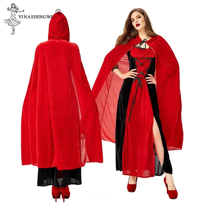 Deluxe Halloween Sexy Adult Women Vampire Costumes Victorian Vamp Fancy Party Dress Red and Black Witch Female Costumes