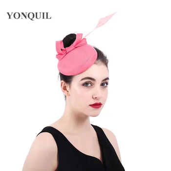 

Pink wedding mesh fascinartor bride elegant fancy hat fedora fashion party tea headwear headband race fedora cap ladies elegant