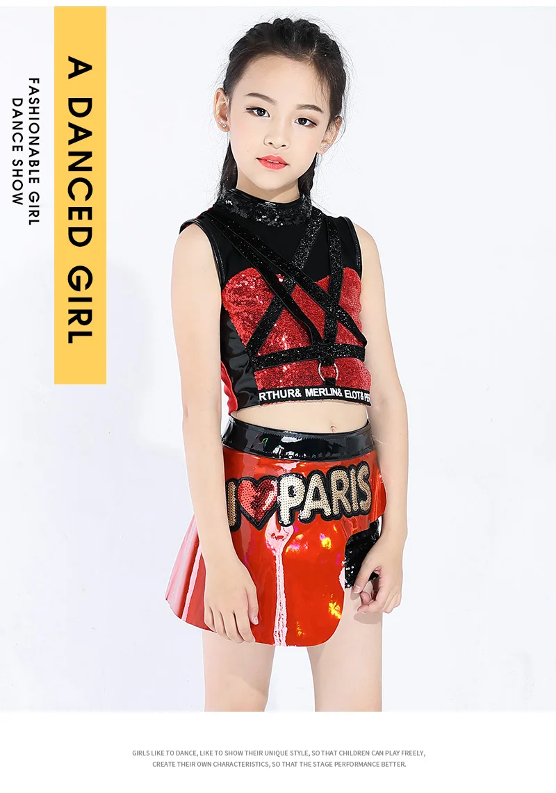 Children's Jazz Dance Set Korean Version of The Navel Girl Catwalk Costume Girl Costumes Cheerleading Performance Clothing