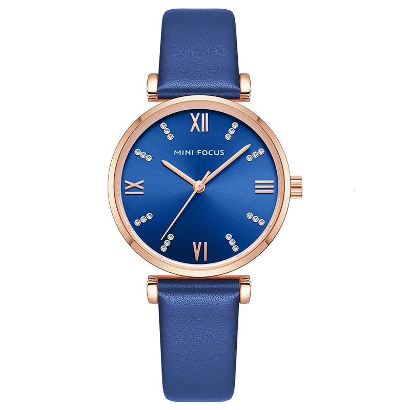 MINIFOCUS женские часы Топ бренд класса люкс синие часы женские Модные Аналоговые Кварцевые женские золотые часы наручные часы из нержавеющей стали - Color: Blue leather