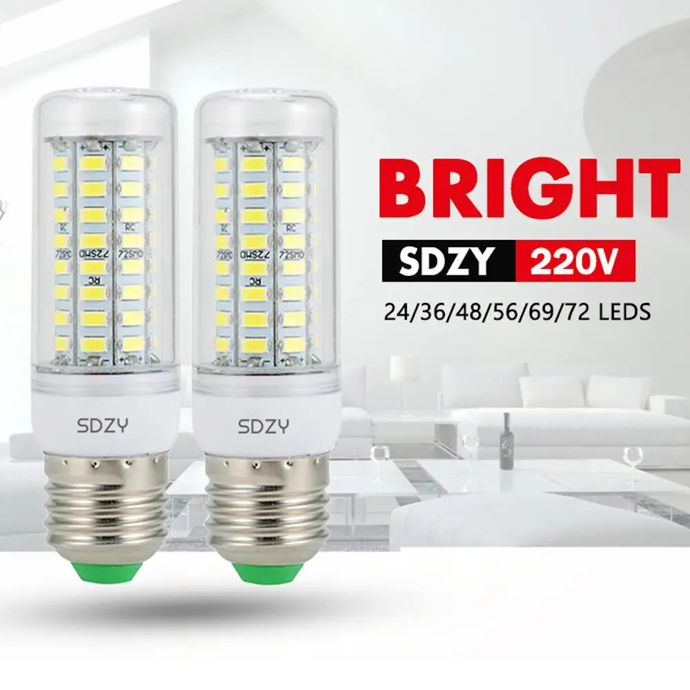 Высокая яркость E14/E27 лампа-кукуруза 24/36/48/56/69/72 SMD 5730 дневсветильник Светодиодная