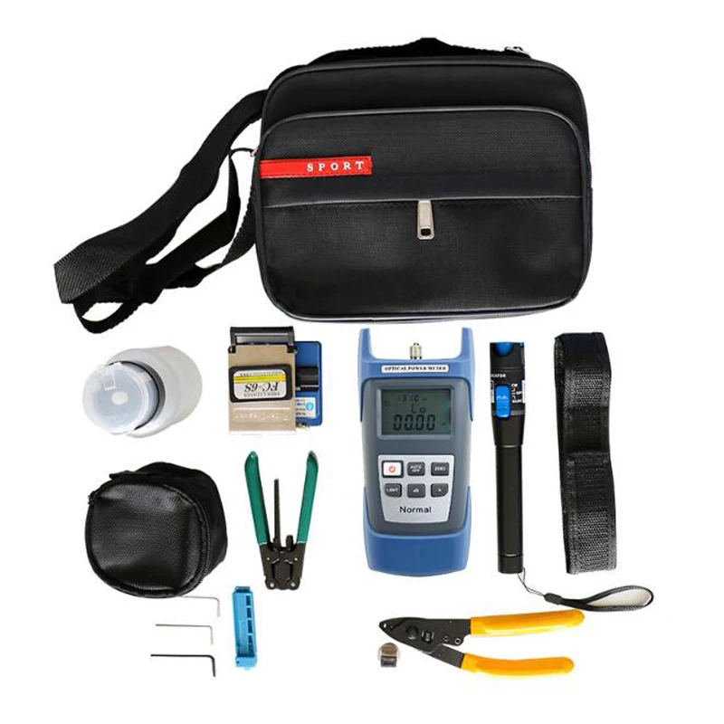 

12pcs/set FTTH Fiber Optic Tool Kit with Fiber Cleaver -70~+10dBm Optical Power Meter Visual Fault Lcator 5mw