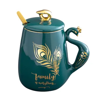 

Large capacity peacock coffee mugs with cover spoon personality cups and mugs creative drinkware