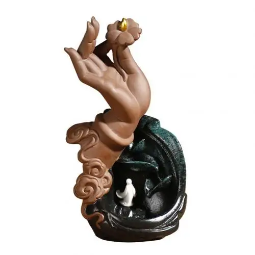 Синий Protable Backflow Buddha Lotus Incense Burners Censer Cones Stick Holder Home Decoration incese burners draak in Action Figure - Цвет: Синий