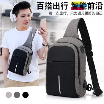 

New Style Chest Pack Men Reflective USB Charging Backpack Shoulder Chest Canvas Dacron Business Casual Travel Waterproof