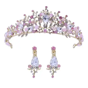

Wedding Tiara Crown Headband Rhinestone Crystal Decor Headband for Women Girls (Pink, Random Earrings)
