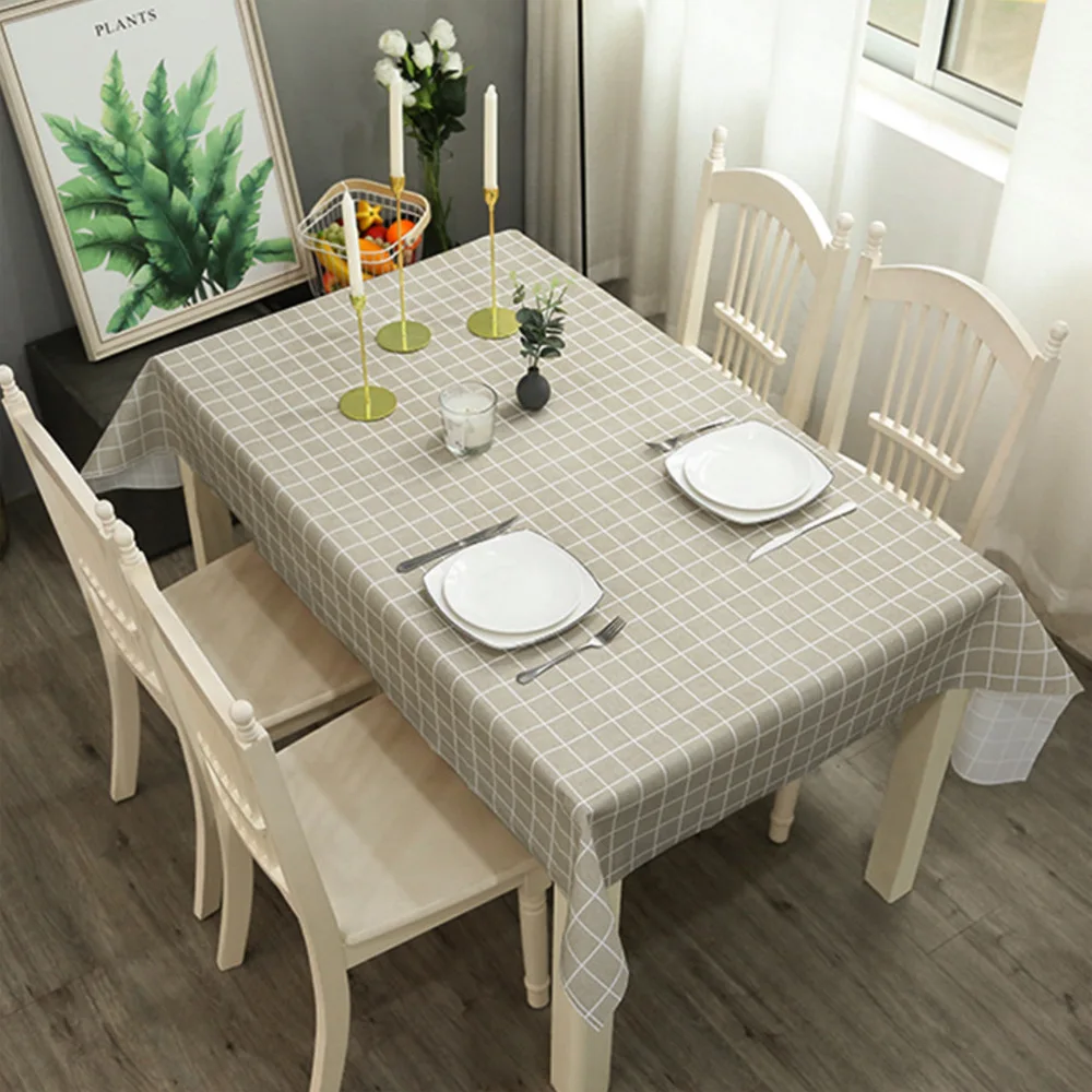 PEVA Tablecloth Plastic PVC Rectangula Grid Printed Waterproof Oilproof Kitchen Dining