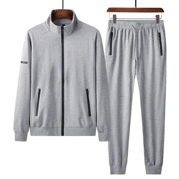 

Stand Collar Sportsuit Men Solid Color Long SLeeve Long Pencil Pants Drawstring Waist Plus 6XL
