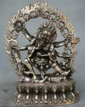 

8 "Old China Tibet Tibetan Buddhism Temple Silver Mahakala Wrathful Deity Statue