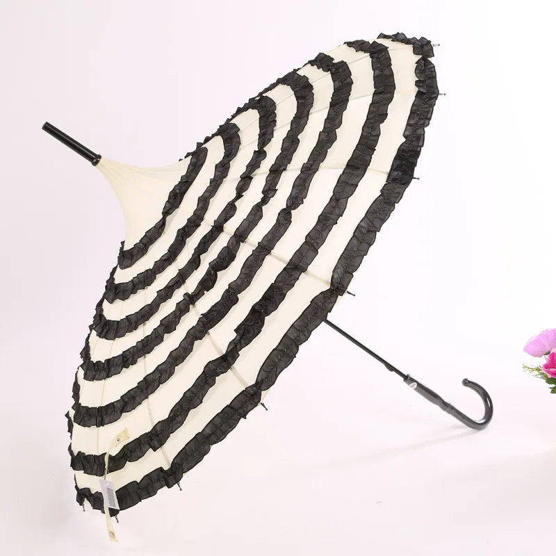 

Manufacturers Supply Straight Pole Curved Handle bao ta san Ladies' 16 K Multilayer Lace Manual Princess Umbrella Customizable L