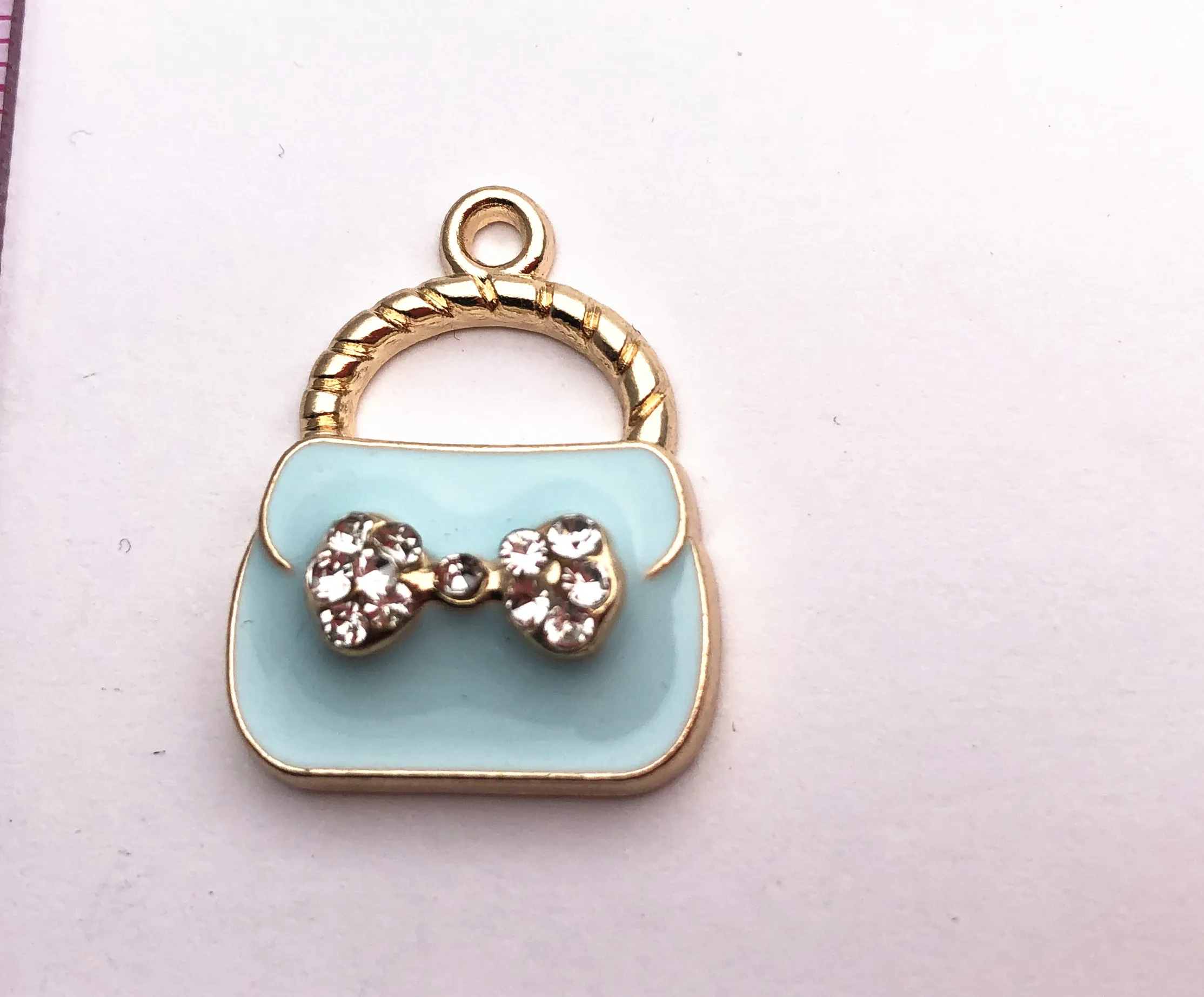 baby blue MRHUANG 10 шт./лот, стразы с бантом, дамская сумка, эмалированные подвески, подходят для DIY браслета, ожерелья, украшения для волос, аксессуары для рукоделия - Окраска металла: baby blue