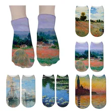 Новые нейтральные носки с трехмерным 3D принтом, носки с вышитыми масляными рисунками пейзажа, открытые носки ручной работы