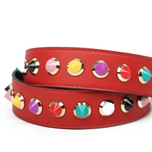 

Women PU Wide Colorful Rivet Shoulder Bag Strap Long Narrow Leather Crossbody Bag Handle Belt Serpentine Bag Part Accessory