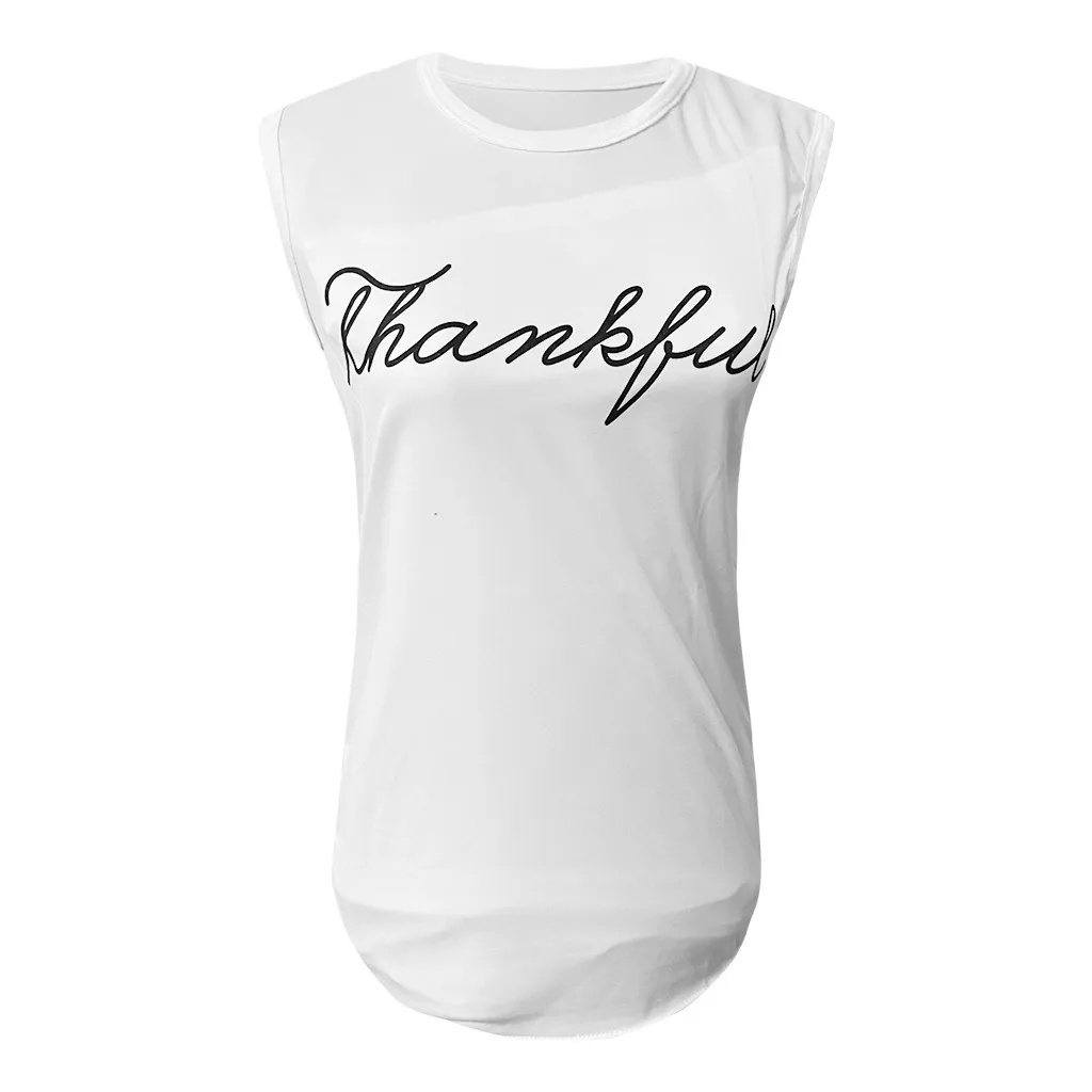 Womail Thankful/женские майки с буквенным принтом, повседневные топы без рукавов с круглым вырезом, модные женские майки 3 цветов, S-3XL Chaleco
