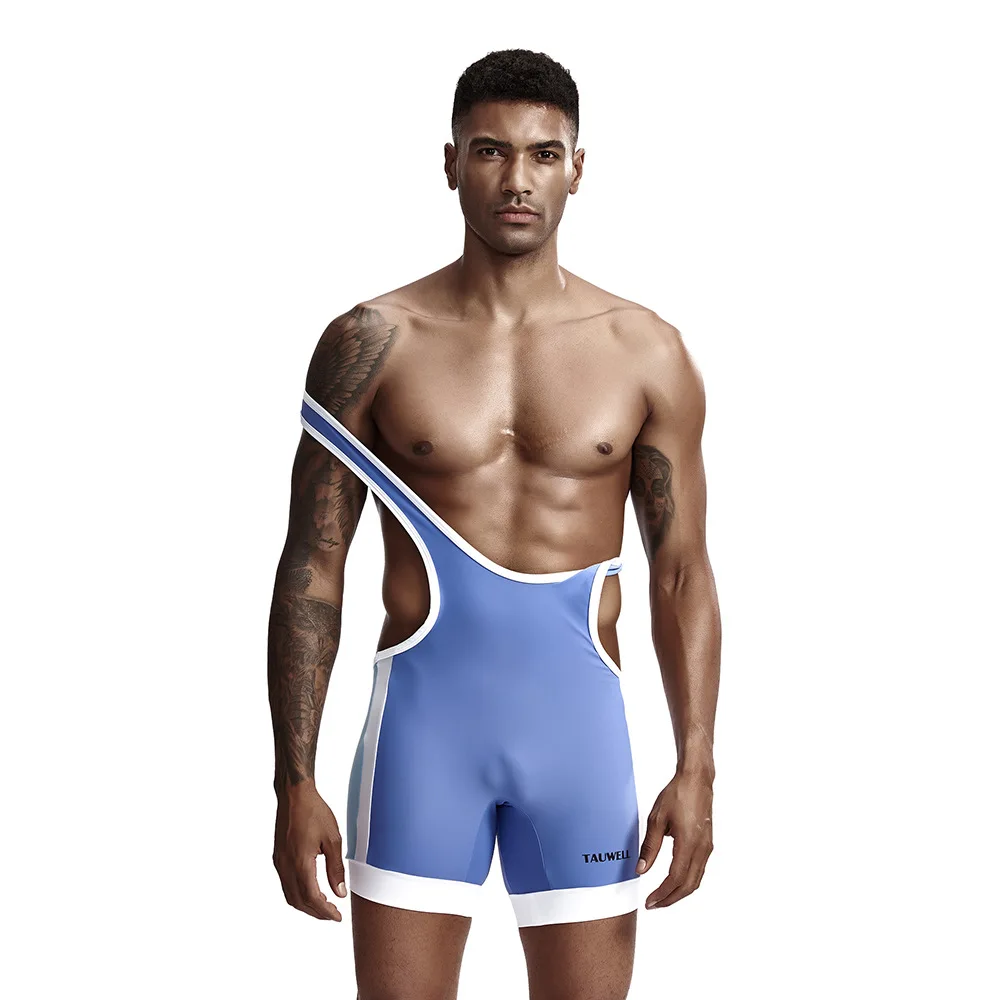 Tauwei Man Full Body Leotards Wrestling singlet Mens Body Building Swimsuit Gym Bodywear Man Tight Swimwear - Цвет: Фиолетовый