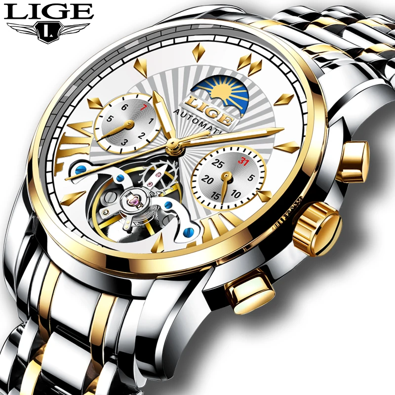 $47.99 Lige Mens Watches Top Luxury Brand Fashion Tourbillon Automatic Mechanical Watch Men Waterproo