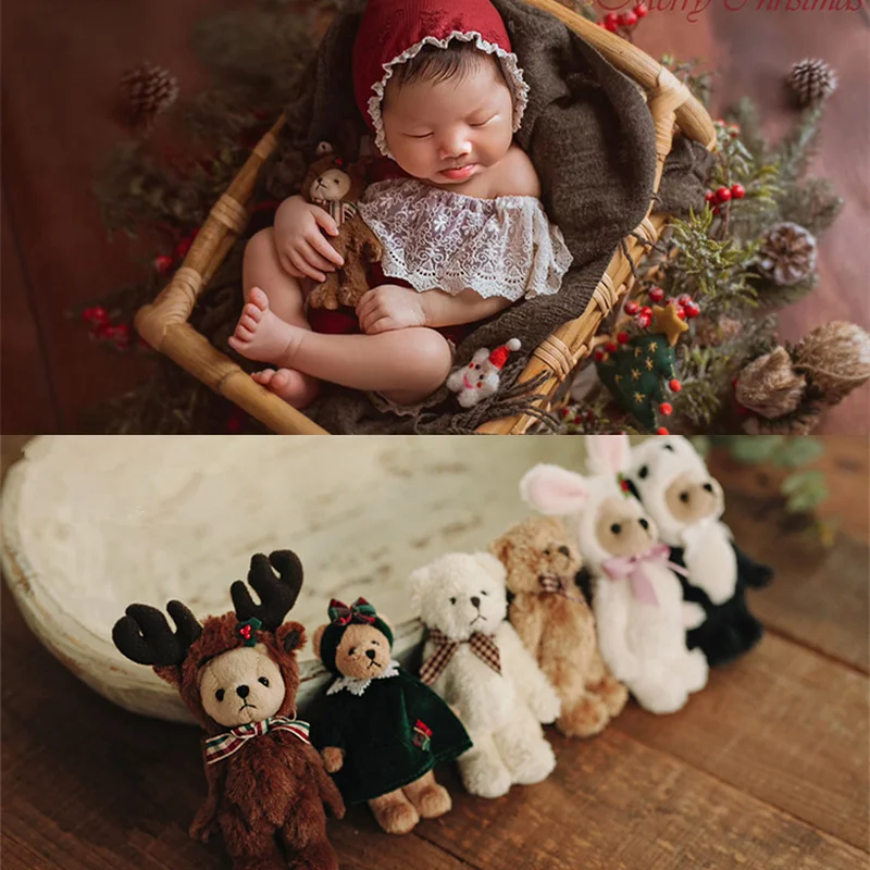 Dvotinst Newborn Photography Props for Baby Cute Animals Christmas Elk Doll  Fotografia Accessory Studio Shooting Photo Props christmas snowman hat bib suit hairball scarf cute baby photo newborn photography props baby shooting accessories