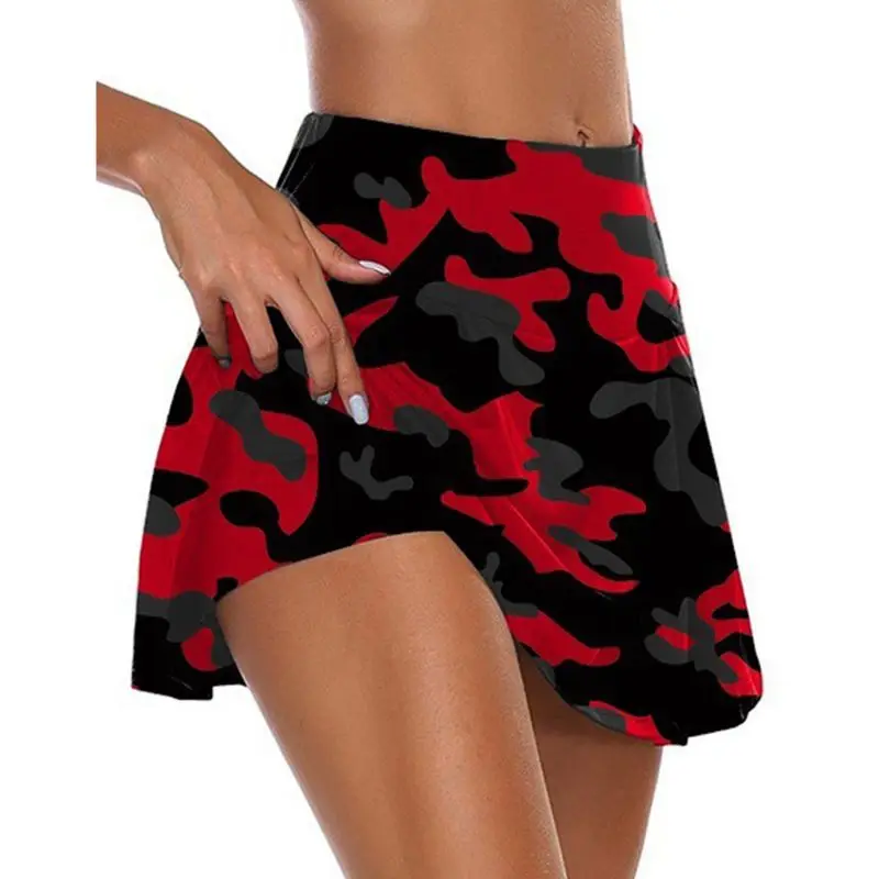 Women High Waisted 2-In-1 Sport Skorts Colorful Camouflage Printed Quick Dry Pleated Golf Skirts Athletic Running Shorts