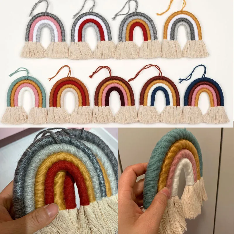 Colgante de arco iris para pared de dormitorio, accesorio tejido de decoración para habitación nórdica infantil