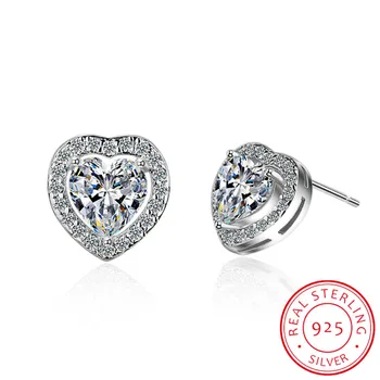 

LEKANI 925 Sterling Silver Love Heart Shape Stud Earrings for Women Clear Cubic Zirconia Fashion Anniversary Jewelry PAS405