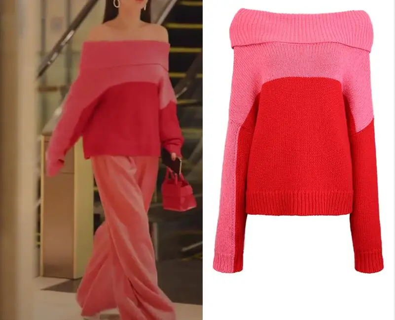

New Designer Women Two Piece Sets Long Sleeve Slash Neck Sweater Tops Long Pants High Quality Female Fashion Two Piece Sets Suit