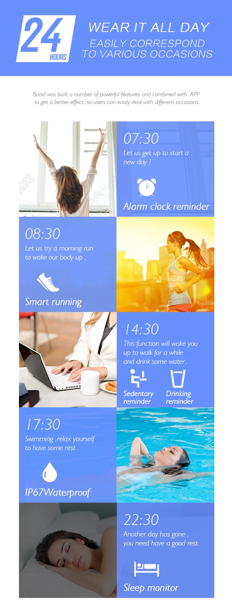 B20 Smart Wristband Bluetooth Sport Wristband Blood-presure Sedentary Reminder Remote Control Sport Business Watch Weather Young