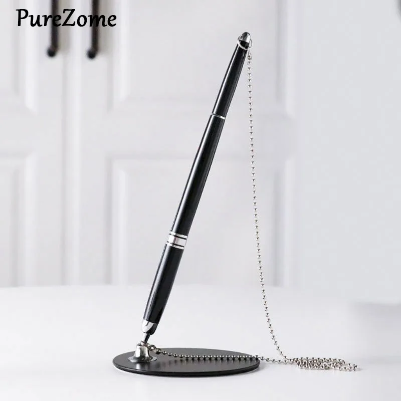 

Classic Metal Ballpoint Pen Secure Chain Attached Base Stand Desk Office Counter Signature Pens Stationery Gift