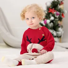Рождественские Джемперы для маленьких мальчиков и девочек; вязаные комбинезоны с оленем для малышей; новогодний костюм; детские комбинезоны; одежда для детей 0-2 лет