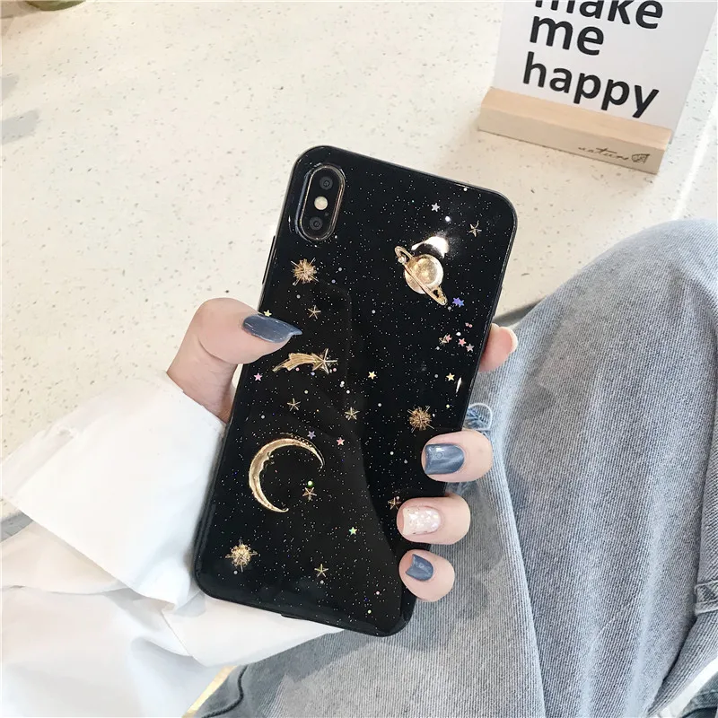 Cute Glitter Stars Phone Case For iPhone Xs Girly Soft Silicon TPU Back Cover Xr Max X 6 6s 7 8 plus 7+ Fundas Coque |
