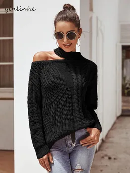 

yinlinhe Halter Black Sweaer Women Long Sleeve Autumn Cold Shoulder Spring Women Pullovers Fashion Orange Knitted Sweaters 1341