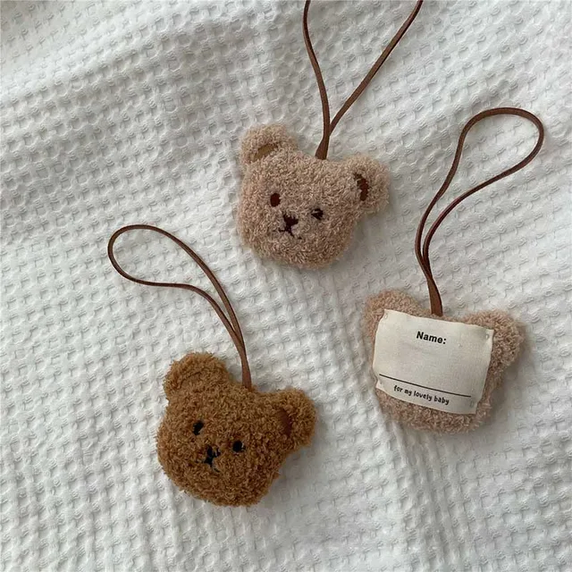 1-5Pcs Cute Cartoon Plush Bear Head Keychain Pompom Car Key Ring Women Girl Bag Pendant Key Chains Jewelry 7x18cm 5