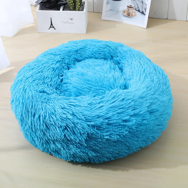 Rainbow Long Plush Dog Kennel Super Soft Dog Bed Round Washable Cat House Velvet Mats Sofa For Dog Chihuahua Dog Basket Pet Bed