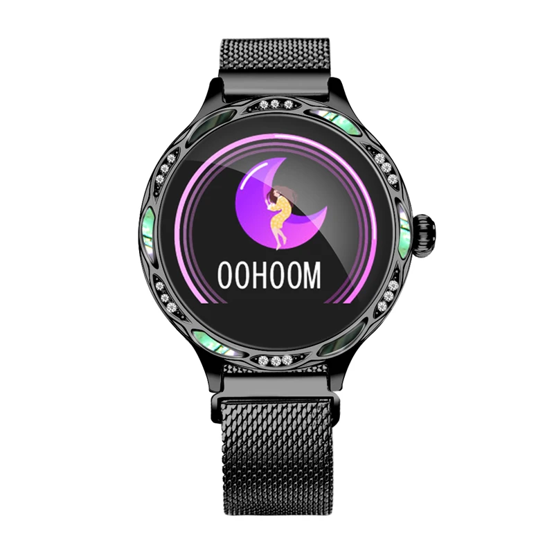 Eseed M9, умные часы для женщин, IP68, водонепроницаемые, 150 мА/ч, долгий режим ожидания, 1,04 дюймов, цветной экран, монитор сердечного ритма для andriod ios - Цвет: Milan-Black