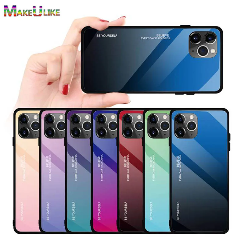 

Gradient Case For iPhone 11 Pro Max 11Pro Case Tempered Glass Hard Back Cover For iPhone11 Pro Max Phone Bag Case