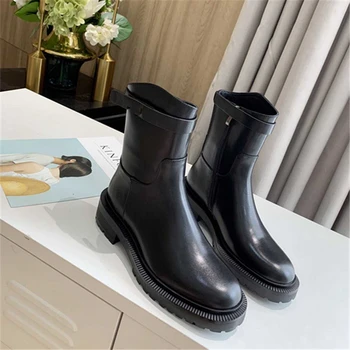 

Women's autumn and winter boots women Ankle boots Ladies Martin boots Square root shoes Genuine Leather shoes кроссовки