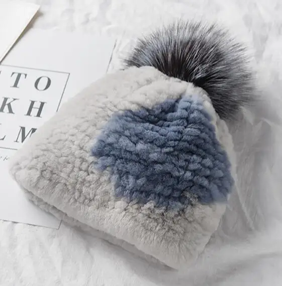 YCFUR, женские шапки, шапка s, зимний Настоящий мех кролика, шапочки, шапки для дам, супер эластичная шапка с мехом серебристой лисы, женская шапка с помпоном - Цвет: grey